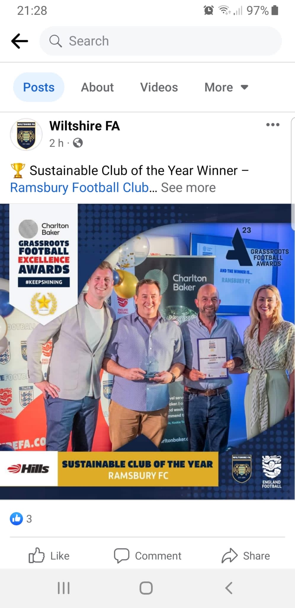 Ramsbury FC win Wiltshire FA Sustainable Club of the Year 2023